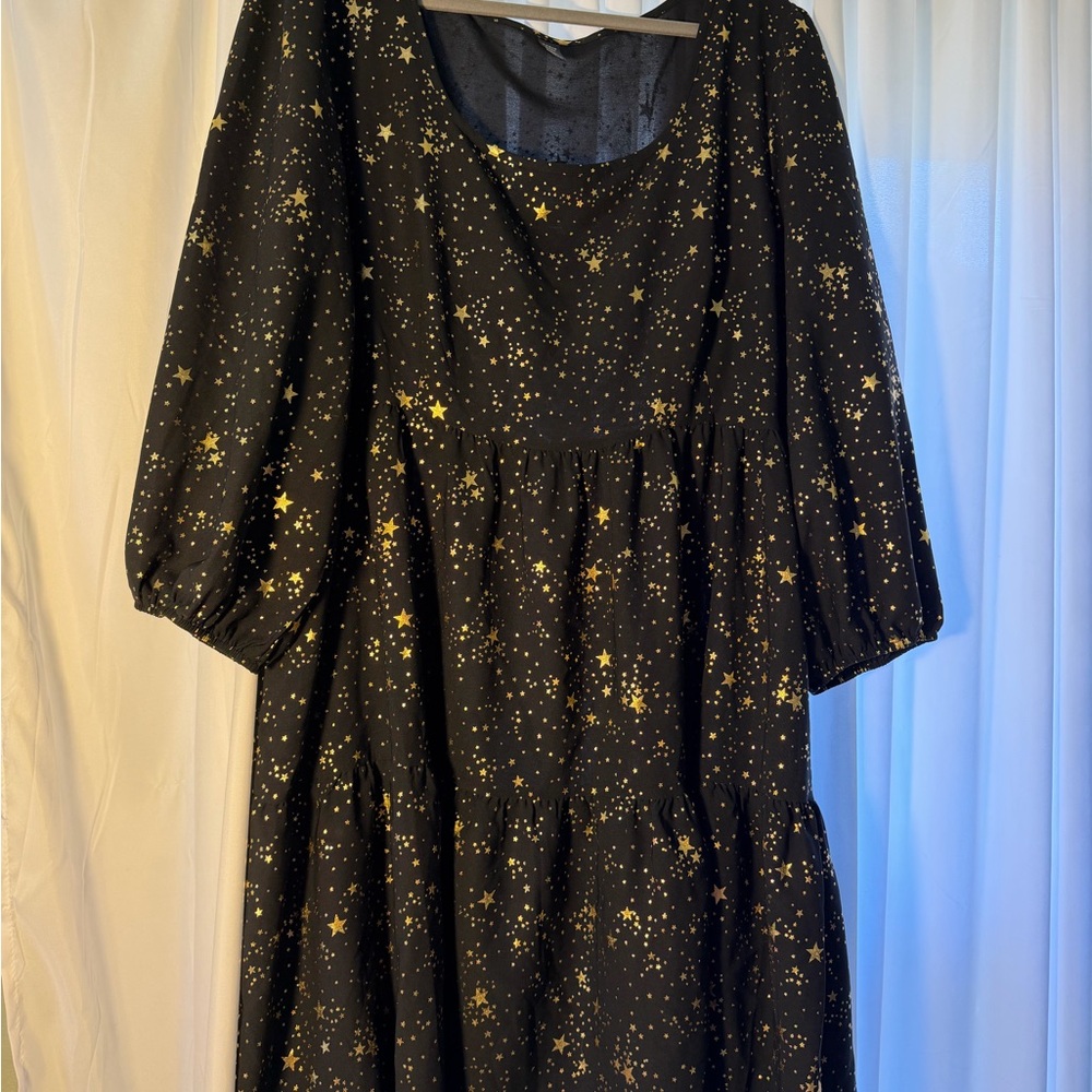 SHEIN Black Dress with Gold Star Patterns